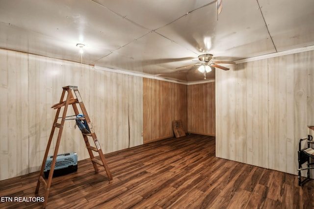 4720 Scenic Point Dr, Louisville, TN 37777 - below grade area with wood finished floors, ceiling fan, and wood walls