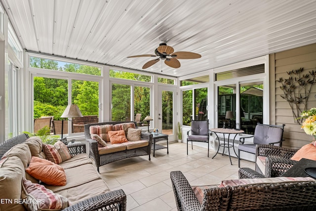 144 Nunyu Trl, Vonore, TN 37885 - sunroom with outdoor lounge area, ceiling fan, and plenty of natural light