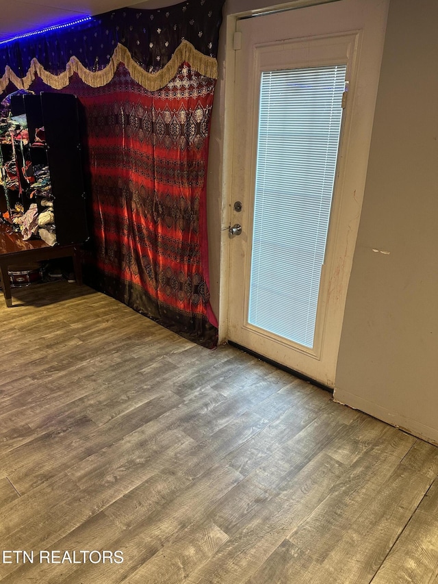 entryway with wood finished floors