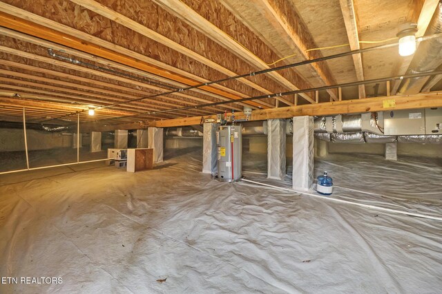 basement featuring water heater