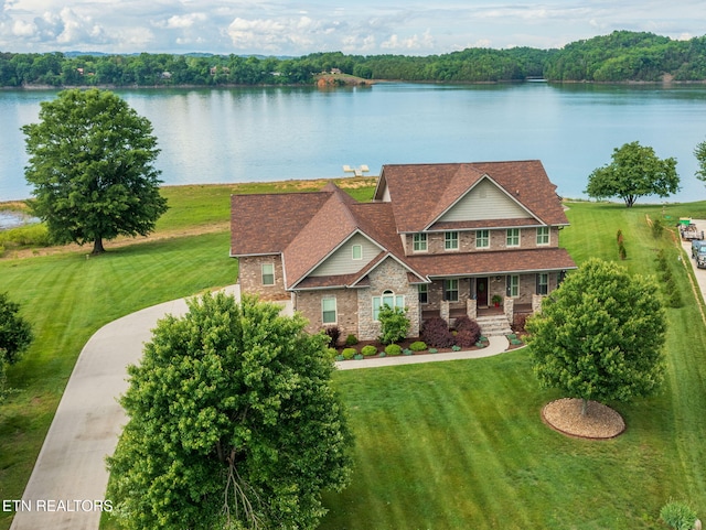 2356 Wild Pear Trl, Dandridge, TN 37725 - craftsman inspired home with a water view, covered porch, and a front lawn