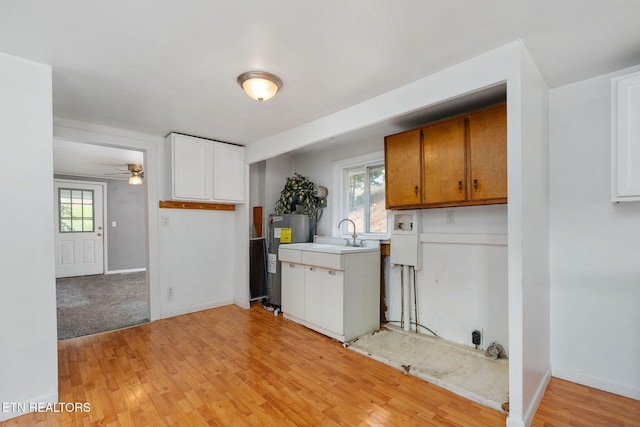 869 Poplar Grove Rd, Harrogate, TN 37752 - laundry area with light wood-style flooring, plenty of natural light, electric water heater, and ceiling fan