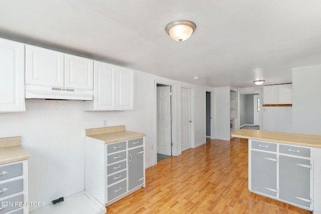 869 Poplar Grove Rd, Harrogate, TN 37752 - kitchen featuring under cabinet range hood, white cabinetry, light countertops, and light wood-style floors