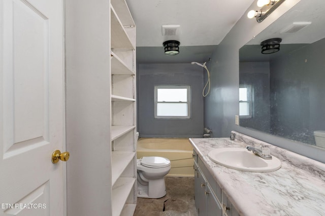 869 Poplar Grove Rd, Harrogate, TN 37752 - bathroom with toilet, vanity, and bathing tub / shower combination