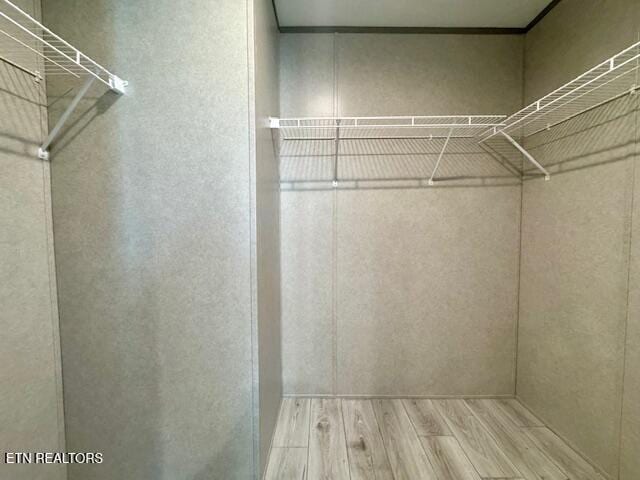 walk in closet with wood finished floors