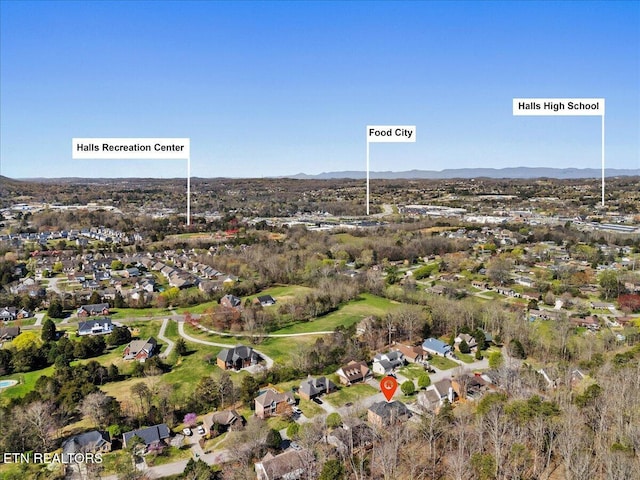 bird's eye view with a residential view and a mountain view