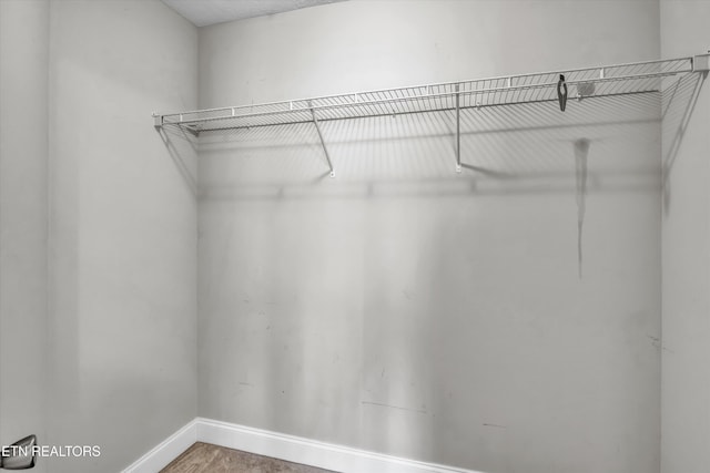 walk in closet with wood finished floors