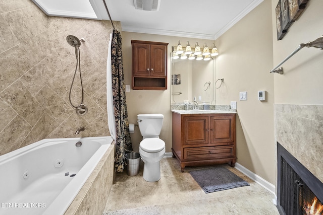 102 Baskins Creek Byp Unit 604, Gatlinburg, TN 37738 - full bath with visible vents, ornamental molding, toilet, vanity, and a combined bath / shower with jetted tub