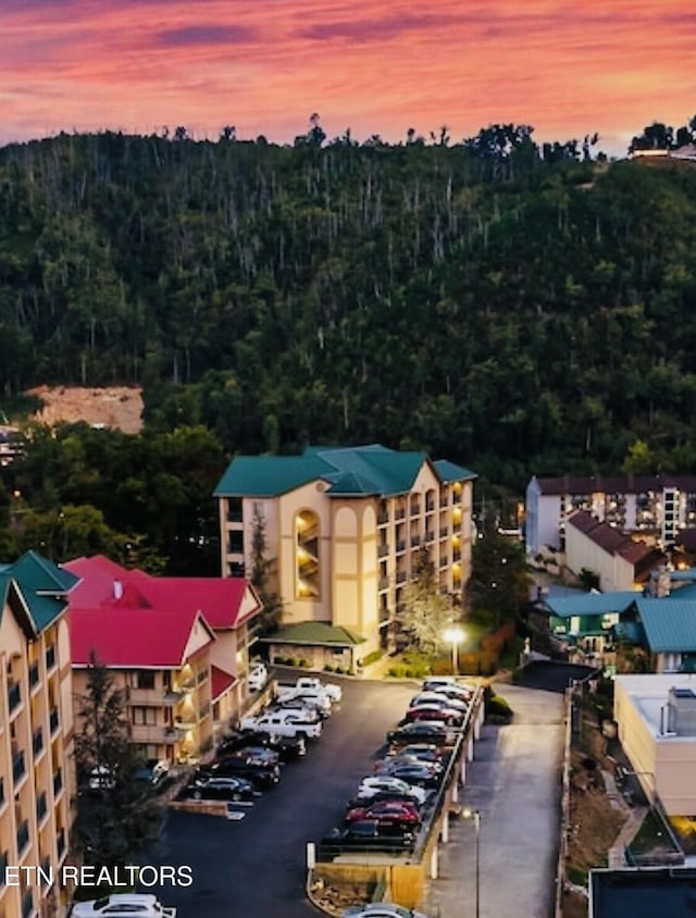 drone / aerial view with a forest view