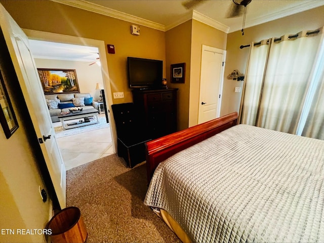 tiled bedroom with ornamental molding