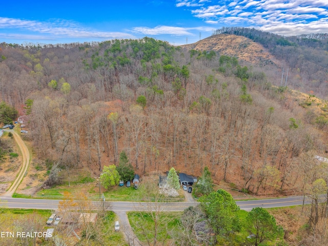 bird's eye view with a mountain view and a view of trees
