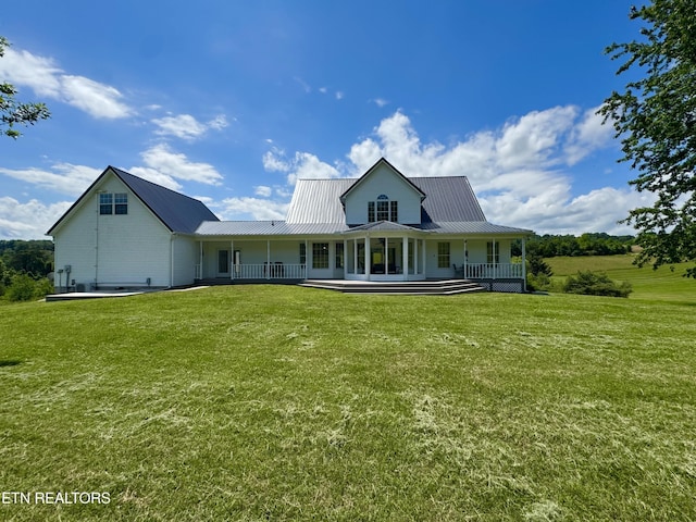 277 Deerfield Way, Lafollette, TN 37766 - rear view of property featuring covered porch, a yard, and metal roof