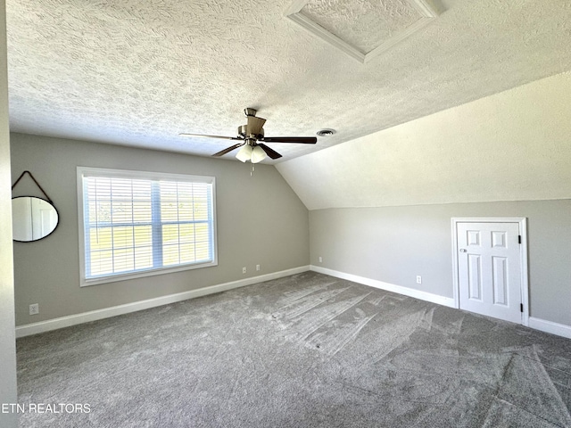 277 Deerfield Way, Lafollette, TN 37766 - bonus room with a textured ceiling, attic access, carpet, baseboards, and a ceiling fan