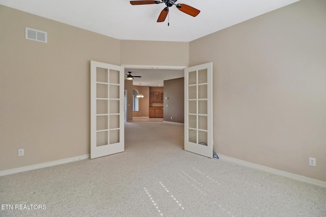 18 Inwood Dr, Fairfield Glade, TN 38558 - carpeted empty room featuring baseboards, ceiling fan, visible vents, and french doors