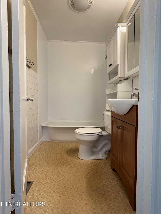 full bath with vanity, toilet, and visible vents
