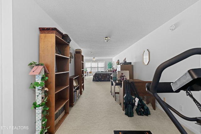interior space with carpet floors and a textured ceiling