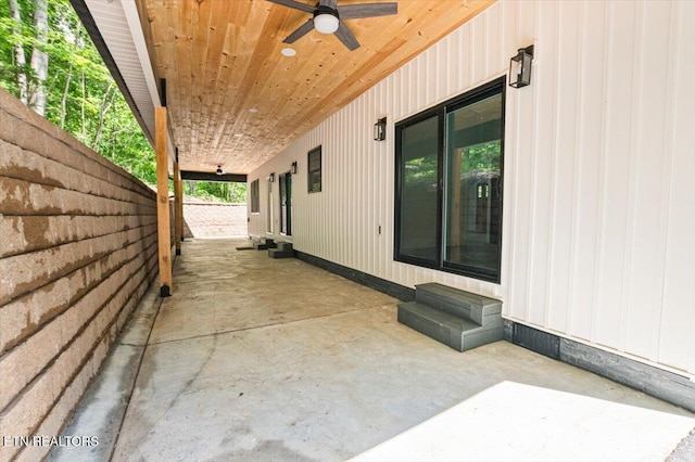 520 Ridge Rd, Caryville, TN 37714 - view of patio with entry steps, a ceiling fan, and fence