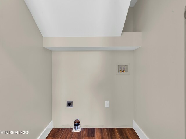 laundry room featuring hookup for an electric dryer, washer hookup, laundry area, and dark wood-style flooring