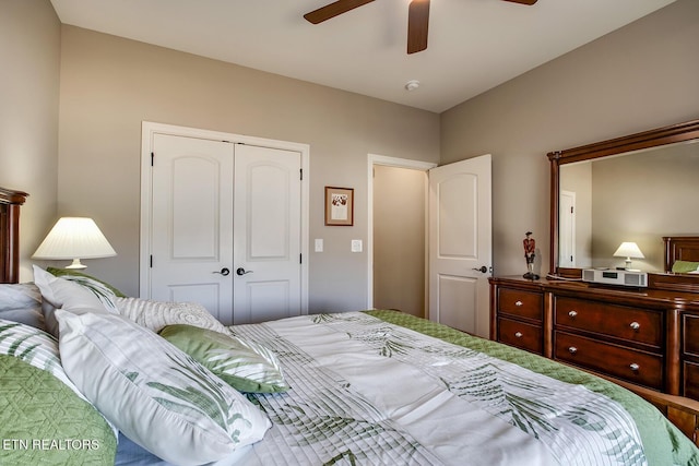 bedroom featuring a closet and ceiling fan
