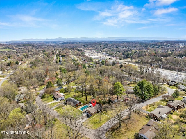 drone / aerial view featuring a mountain view