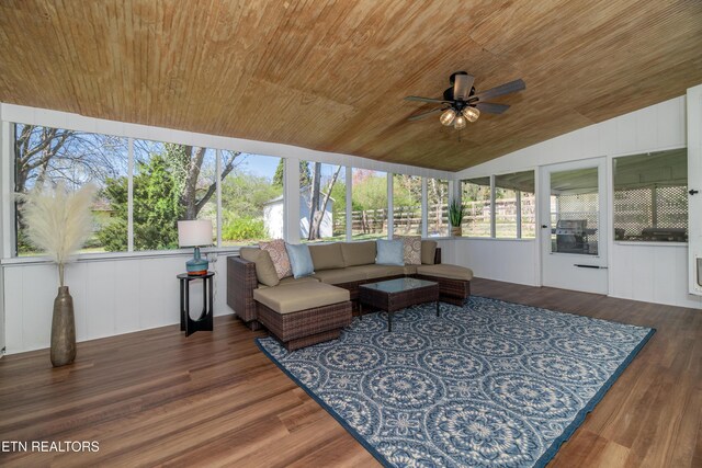 733 Waco Rd, Knoxville, TN 37919 - sunroom featuring wood finished floors, vaulted ceiling, wood ceiling, and a deck