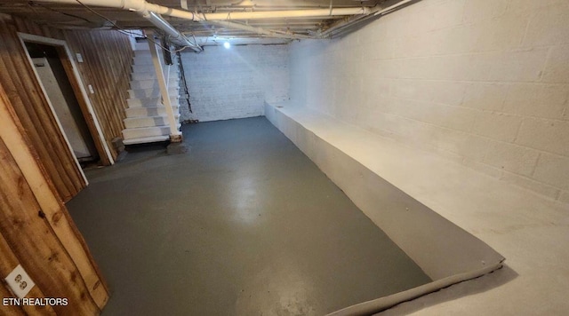 unfinished below grade area featuring concrete block wall