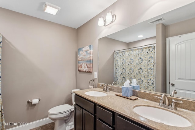 full bath featuring baseboards, visible vents, a sink, and toilet