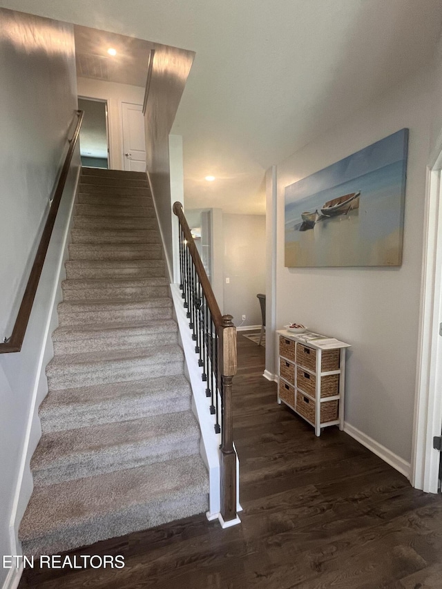 8071 Dennis Fox Ln, Knoxville, TN 37938 - staircase featuring recessed lighting, wood finished floors, and baseboards