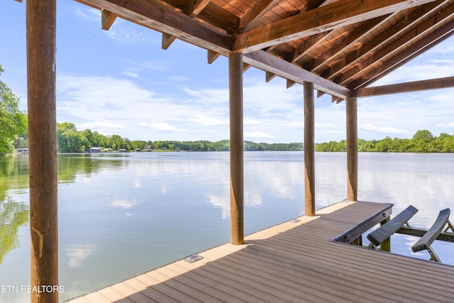 view of dock with a water view