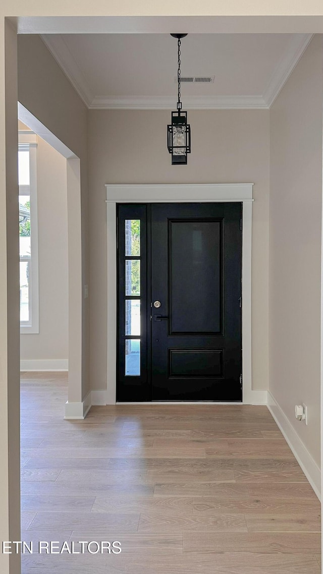 409 Goweli Trl, Vonore, TN 37885 - foyer featuring ornamental molding, light wood-style flooring, and baseboards