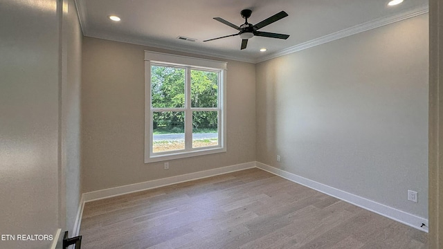 409 Goweli Trl, Vonore, TN 37885 - empty room with crown molding, wood finished floors, recessed lighting, baseboards, and a ceiling fan