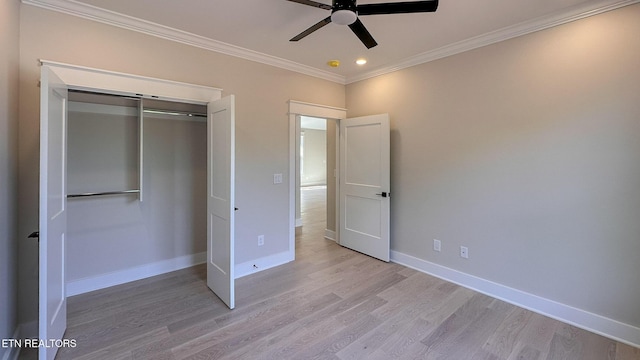 409 Goweli Trl, Vonore, TN 37885 - unfurnished bedroom with ornamental molding, light wood-style floors, baseboards, recessed lighting, and a closet