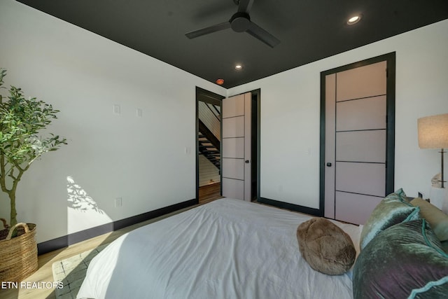 210 Granite Dr, Sevierville, TN 37876 - bedroom with baseboards, wood finished floors, recessed lighting, and a ceiling fan