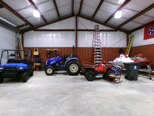 garage with wooden walls