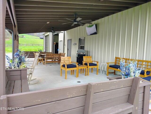 view of patio featuring a ceiling fan and grilling area