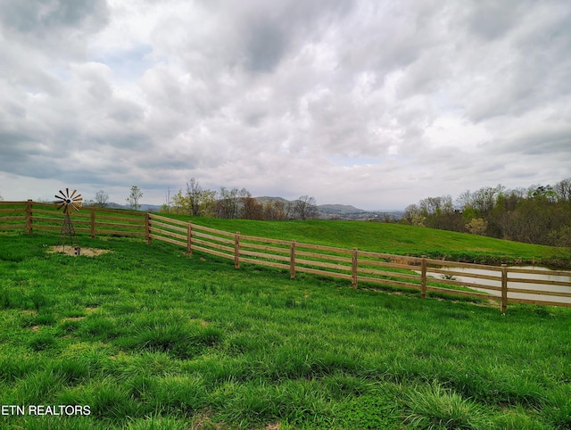 view of yard with fence and a rural view