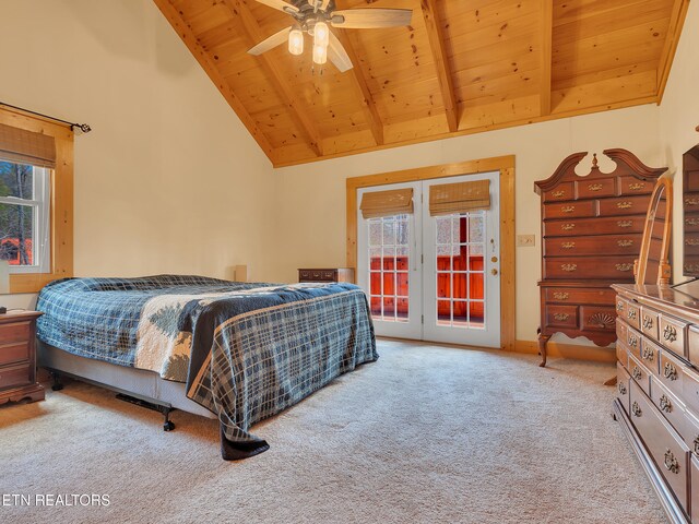 2164 Newt Huff Ln, Sevierville, TN 37862 - bedroom featuring carpet flooring, access to outside, wood ceiling, and beam ceiling