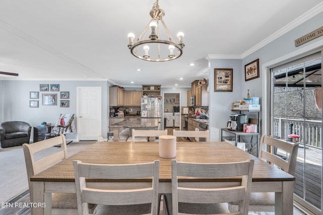 160 Walnut Ln, Rutledge, TN 37861 - dining space featuring an inviting chandelier, ornamental molding, and recessed lighting