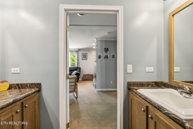 160 Walnut Ln, Rutledge, TN 37861 - bathroom featuring baseboards, vanity, and crown molding