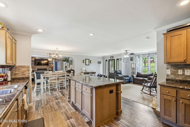 160 Walnut Ln, Rutledge, TN 37861 - kitchen with decorative backsplash, open floor plan, and dark wood-style floors