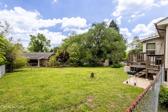 view of yard featuring a wooden deck and a fenced backyard