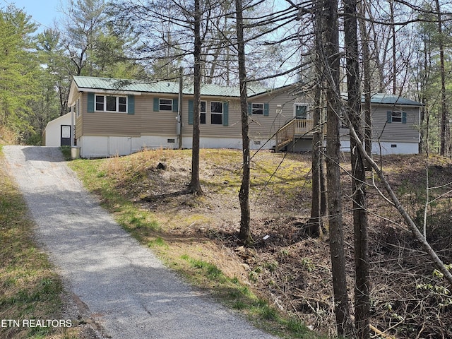 367 Mcjunkin Rd, Tellico Plains, TN 37385 - manufactured / mobile home with crawl space, driveway, and metal roof