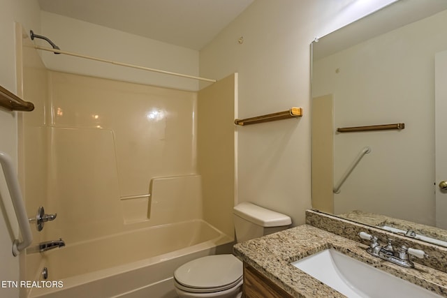 bathroom with toilet, shower / bath combination, and vanity