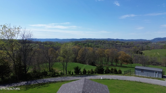 property view of mountains featuring a forest view