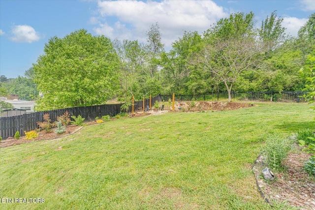 view of yard with a fenced backyard