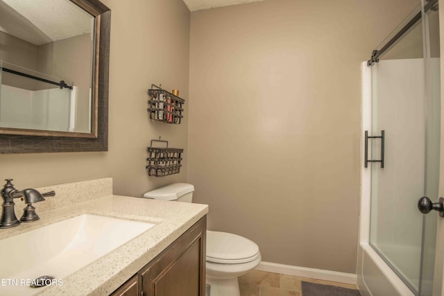 5836 Windtree Ln, Knoxville, TN 37921 - bathroom with shower / bath combination with glass door, vanity, baseboards, and toilet