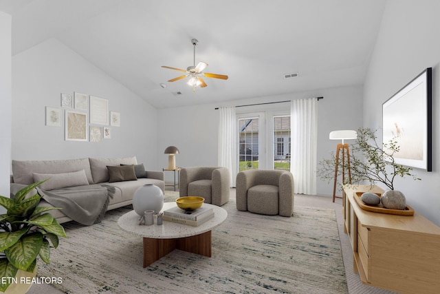 3703 Sean Grove Way, Knoxville, TN 37921 - living area with lofted ceiling, ceiling fan, and carpet floors