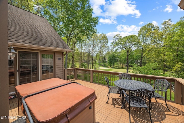 106 Mariners Dr, Fairfield Glade, TN 38558 - deck featuring a hot tub and outdoor dining space