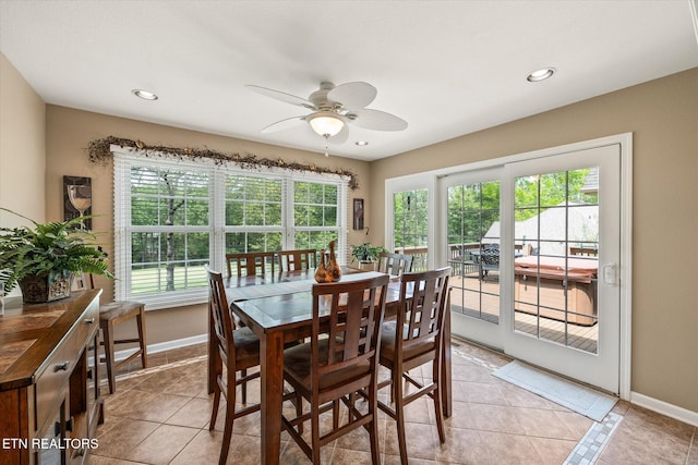 106 Mariners Dr, Fairfield Glade, TN 38558 - dining space featuring baseboards, ceiling fan, and a healthy amount of sunlight