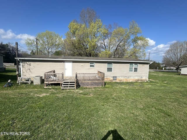 230 Hitch St, Vonore, TN 37885 - back of house with central air condition unit, crawl space, a deck, and a yard